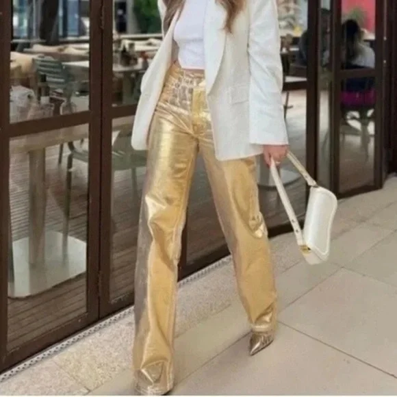 Viral Zara Gold foil Women Jeans - Picture 1 of 4